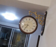 康巴丝（Compas）双面挂钟欧式石英钟挂表客厅餐厅摇摆时钟表摆钟钟表 2589咖木 实拍图