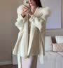傲列山野玫瑰2025斗蓬式双面羊绒大衣狐狸毛领女中长款毛呢外套小个子 奶白色 S 实拍图