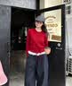 森马（Semir）骐骥红色毛衣女短款假两件上衣26新蕾丝下摆两穿内搭109126106001 实拍图