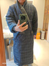 美标商场同款秋冬男士三层加厚睡衣纯棉睡袍浴袍全棉新年格子家居服 灰蓝（三层加厚夹棉） XL (175/96A) 实拍图