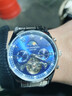 冠琴（GUANQIN）手表男机械表全自动镂空飞轮瑞士品质防水夜光皮带男士双日历手表 银色蓝面 实拍图