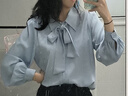 伯德小姐蓝色衬衫女雪纺蝴蝶结飘带职业穿搭正装内搭上衣面试衬衣 实拍图