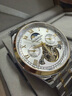 冠琴（GUANQIN）手表男机械表全自动镂空飞轮瑞士品质防水夜光皮带男士双日历手表 间金白面 实拍图