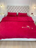 雅鹿刺绣牛奶绒四件套珊瑚绒被套床单单双人学生宿舍被罩床笠床上用品 轻羽-中国红【暖绒温眠】 1.8m 床单款 四件套-被套200*230cm 实拍图
