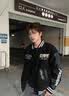 OEMG 美式刺绣棒球服棉服男士秋冬季撞色拼接加厚保暖上衣夹克外套 XZ817-B820黑色 常规 【高品质】 XL [建议120-140斤] 实拍图