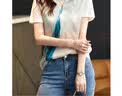 德玛纳（dme）【拼接T恤】夏季新款圆领真丝t恤女随机印花桑蚕丝宽松女式t恤 实拍图
