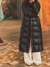 坦博尔鹅绒服女长款连帽收腰显瘦加厚保暖女士羽绒服550890D极光黑170 实拍图