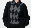 优衣库女装菱格圆领针织衫/毛衣毛衫482645 09 黑色 L /160/88A 实拍图