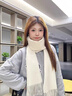 纯羊毛围巾女秋冬季保暖围脖送女朋友老婆女生七夕情人节生日礼物 奶白色【品牌高档轻者礼盒装】 实拍图