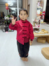 罗蒙儿童唐装加厚套装秋冬款男童汉服女童国潮红色喜庆演出服 红色120 实拍图