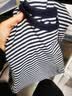 优衣库女装柔软罗纹条纹圆领T恤长袖百搭打底内搭480036 69 藏青色 3XL /170/108C 实拍图