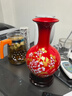 傲世景德镇陶瓷器中式红色花瓶工艺品客厅摆件办公室博古架装饰品礼物 中国红牡丹赏瓶+底座 实拍图