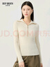 深呼吸DEEP BREATH女装竖坑条拉链翻领修身纯羊毛针织衫女A300996 白 S (2) 实拍图