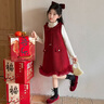 G.duck小黄鸭童装拜年服女童连衣裙秋冬季2026新款新年战袍儿童套装裙子 背心裙+打底毛衣 120 建议5~6岁（110-120cm） 实拍图