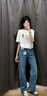 优衣库女装男装宽松廓形牛仔裤/弯刀镰刀裤子479000 482280 479000/67海蓝色 25 /160/64A 实拍图