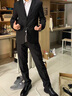 卡度顿西服套装男三件套职业商务小西装正装外套男修身新郎伴结婚礼服 黑色双扣【西服+西裤+衬衫】 XL 【116-126斤】+8件礼品 实拍图