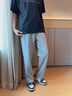 GENIOLAMODE直筒休闲裤子男士春秋季宽松阔腿垂感运动男生长卫裤潮 麻灰 L 实拍图