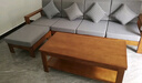 公熊（GXIONG） 公熊家具 沙发实木沙发客厅北欧实木木质沙发实木沙发小户型沙发 【标准版】胡桃色（灰色布套） 四人位+脚踏+长茶几 实拍图