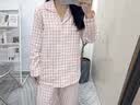 美标长袖纯棉睡衣女春秋三层棉纱简约格子外穿全棉家居服软棉棉套装冬 浅粉红【三层加厚棉纱】 L （165/88A） 实拍图