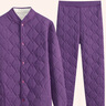女士蚕丝德绒三层加厚夹棉冬季棉服中老年开衫羊毛棉衣棉裤两套装 紫色套装 3XL 推荐140-155斤 实拍图
