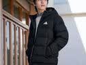 adidas保暖休闲长款鸭绒羽绒服夹克外套男女秋冬阿迪达斯轻运动   黑色/白色   L 实拍图
