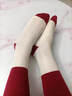 莫代尔30%羊毛新年红袜子女本命年红色秋冬刺绣新年加厚保暖长袜礼盒4双 实拍图