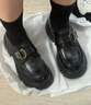 百丽（Belle）张凌赫推荐黑巧乐福鞋女商场款牛皮厚底jk鞋E1Z1DCM5 黑色 36 (230mm) 实拍图