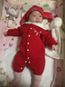 婧麒宝宝拜年服连体衣服冬装夹棉百日宴满月红色新生婴儿过年 平安喜乐【保暖款】 59cm 实拍图