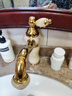 BROWNWOOD欧式全铜单孔面盆水龙头冷热卫生间厕所洗脸洗手台面盆龙头仿古 21_金色黄玉旋转款(四个玉) 实拍图