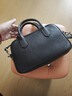 裘真【明星推荐】宽宽包植鞣牛皮休闲斜挎包手提保龄球包女 黑色 实拍图