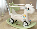 帮宝智【带护栏/多功能】摇摇马木马儿童玩具男女孩婴儿1-3岁生日礼物 可爱马豆蔻绿+靠背+推杆+护栏 实拍图