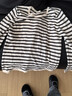 LOVER RUCCI法国纯棉秋冬季新款圆领条纹卷边针织衫女纯棉线长袖t恤宽松打底 米灰色 M 实拍图