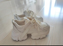 他她TATA泡泡奶油白色老爹鞋女增高休闲鞋厚底 米白（单里） 35 实拍图