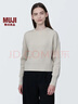 MUJI女式 棱纹编织 圆领短款针织衫 长袖女款 女装 薄款毛衣 燕麦色 M (160/84A) 实拍图
