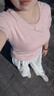 夏季ins正肩修身短款T恤甜妹辣妹休闲时尚显瘦纯欲韩版百搭上衣 淡粉色 S 建议：70斤-100斤 实拍图