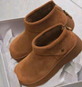 百丽（Belle）复古绒面勃肯鞋女冬季新款商场同款厚底加绒休闲短靴E6F1DDD5 棕色-薄绒 36 (230mm) 实拍图