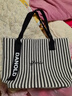 鹏境2025新款帆布手提单肩包包女时尚条纹大容量购物袋休闲通勤托特包 飘带条纹【经典黑】 实拍图