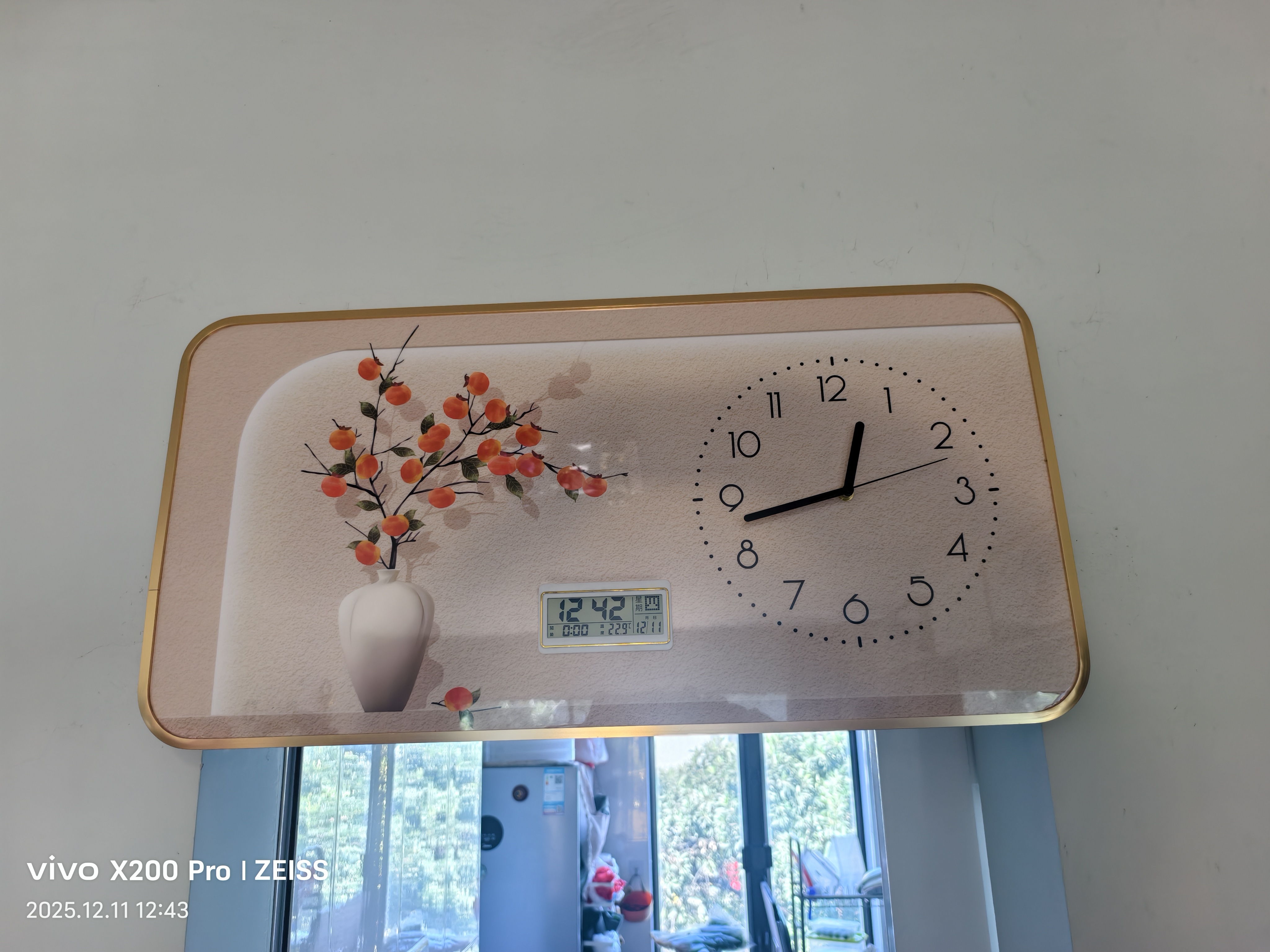 墨派餐厅装饰画带钟表万年历电子钟挂画客厅家用时尚日历表时钟壁画 18柿柿如意 80*40cm晶瓷 实拍图