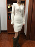 皮尔卡丹（pierre cardin）打底针织连衣裙女V领秋冬季配大衣内搭毛衣裙修身小个子包臀短裙 杏色 S 80-100斤 实拍图