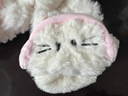 云珀可爱耳机猫翻盖半露指毛绒手套女冬季保暖学生写字骑行防寒可触屏 白色耳机猫半指翻盖毛绒手套 实拍图