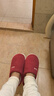 利达妮（TZLDN）老人专用防滑棉拖鞋女秋冬中老年人室内居家用保暖毛绒拖鞋冬季男 红色 【专业防滑底】 36-37 (适合35-36码) 实拍图