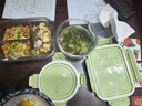 欣美雅（xinmeiya）上班族微波炉饭盒可加热玻璃饭盒保鲜盒碗便当盒分格餐盒保温饭盒 【抹绿+包+餐具】三隔980+ 660ml 实拍图