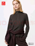 优衣库女装HEATTECH弹力摇粒绒半拉链套头衫/打底衫479693 39 棕黑色 XS /150/76A 实拍图