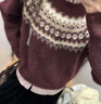 优衣库女装费尔岛风圆领针织衫/毛衣毛衫479233 19 酒红色 3XL /170/108C 实拍图