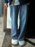 真维斯（Jeanswest）复古蓝阔腿牛仔裤女款秋冬新款高腰垂感直筒宽松小个子拖地裤子女 复古蓝长裤【加绒】 M 实拍图