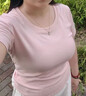 夏季ins正肩修身短款T恤甜妹辣妹休闲时尚显瘦纯欲韩版百搭上衣 淡粉色 S 建议：70斤-100斤 实拍图