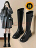 ZHR长筒靴女时尚褶皱骑士靴女冬加绒显高厚底女靴 BL323A 黑色 38  实拍图