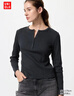优衣库女装罗纹亨利领T恤/长袖修身短款内搭打底479591 487908 479591/09黑色 M 实拍图