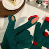 QUEEN TRIP可爱新年圣诞红色露指触屏毛线针织五指手套女冬季保暖防寒骑行车 圣诞绿色手套【加绒加厚/骑车必备】可触屏 实拍图