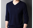 恒源祥100%纯羊毛男士V领薄款修身针织衫毛衣15001002 藏青 185/100A  实拍图